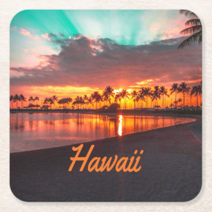 Posavasos Cuadrado De Papel Islas Hawaii Beach Hawái