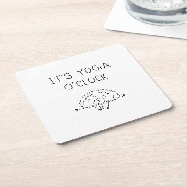Posavasos Cuadrado De Papel It’s Yoga O’Clock Sheep (En perspectiva)