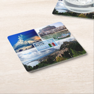 Posavasos Cuadrado De Papel IT Sicilia - Volcán Etna - Cefalu' - Taormina -