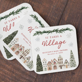 Posavasos Cuadrado De Papel It Takes a Village Snowflake Winter Baby Shower