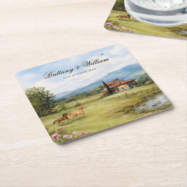 Posavasos Cuadrado De Papel Italian Tuscan Countryside Wedding  (En perspectiva)