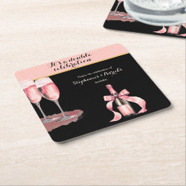 Posavasos Cuadrado De Papel It's a Double Celebration Black Champagne Birthday