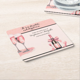 Posavasos Cuadrado De Papel It's a Double Celebration Pink Champagne Birthday