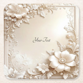 Posavasos Cuadrado De Papel Ivory Flowers Paper Coaster