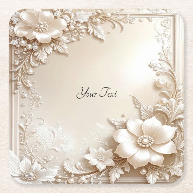 Posavasos Cuadrado De Papel Ivory Flowers Paper Coaster (Anverso)