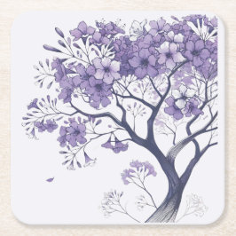 Posavasos Cuadrado De Papel Jacaranda en flor