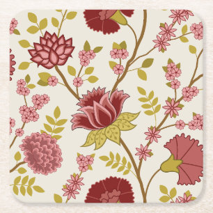 Posavasos Cuadrado De Papel Jacobo Floral Lg Pattern Rojos Rosa Crema De Oro