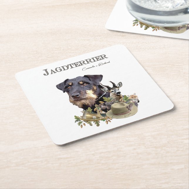 Posavasos Cuadrado De Papel Jagdterrier (En perspectiva)