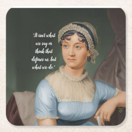 Posavasos Cuadrado De Papel Jane Austen portrait and quote