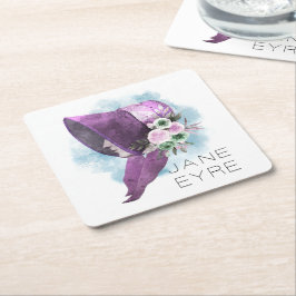 Posavasos Cuadrado De Papel Jane Eyre Bonnet Flores moradas y azules