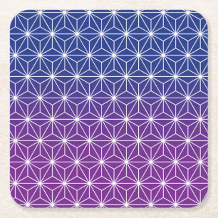 Posavasos Cuadrado De Papel Japonesa Asanoha Impresión tradicional Azul y Púrp