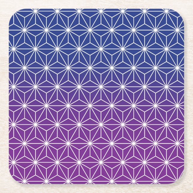 Posavasos Cuadrado De Papel Japonesa Asanoha Impresión tradicional Azul y Púrp (Anverso)