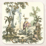 Posavasos Cuadrado De Papel Jardín asiático con mujeres y animales<br><div class="desc">Un bonito jardín de estilo asiático con varios animales y vigilado por una mujer atenta. La escena evoca los pensamientos del Jardín del Edén,  con una serpiente deslizándose en primer plano. ¡Un regalo perfecto para la persona de su vida que viaja bien por el mundo!</div>
