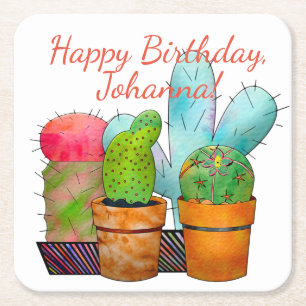 Posavasos Cuadrado De Papel Jardín de Cactus colorido