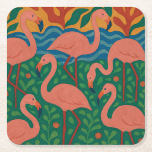 Posavasos Cuadrado De Papel Jardín de Flamencos