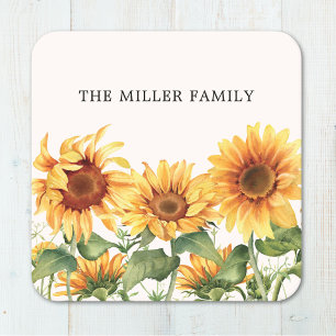 Posavasos Cuadrado De Papel Jardín de girasoles amarillos rústicos monogramado