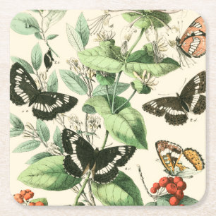 Posavasos Cuadrado De Papel Jardín de mariposas y de flores