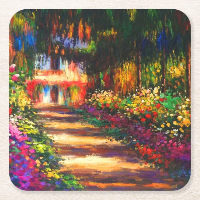 Posavasos Cuadrado De Papel Jardín de Monet en Giverny (Anverso)