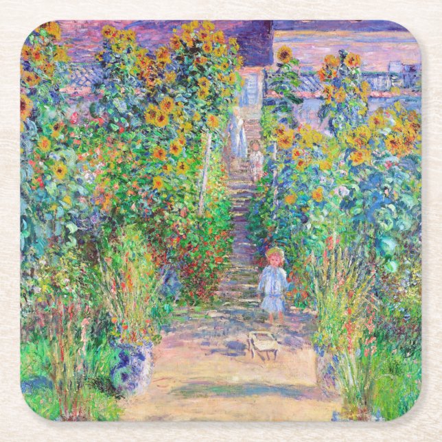 Posavasos Cuadrado De Papel Jardín del artista, Monet (Anverso)
