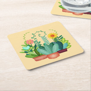 Posavasos Cuadrado De Papel Jardín Feliz Pequeño