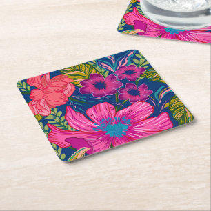 Posavasos Cuadrado De Papel Jardín floral acuarela y botánico para despedida d