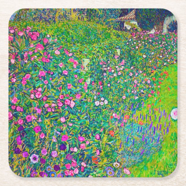 Posavasos Cuadrado De Papel Jardín Italiano, Gustav Klimt (Anverso)