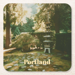 Posavasos Cuadrado De Papel Jardín Japonés, Portland, Oregon Recuerdo