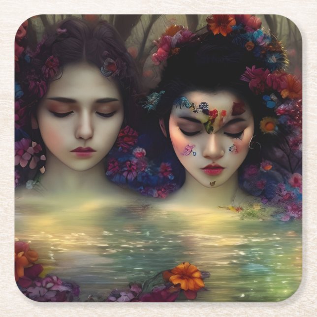 Posavasos Cuadrado De Papel Jardín místico: Sueños Florales (Anverso)