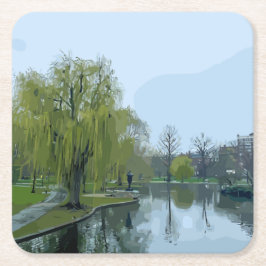Posavasos Cuadrado De Papel Jardín Público de Boston Massachusetts Pintura