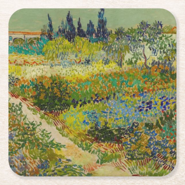 Posavasos Cuadrado De Papel Jardín Vincent Van Gogh en Arles (Anverso)