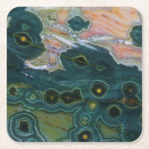 Posavasos Cuadrado De Papel Jasper Oceánico de Manchas Verdes