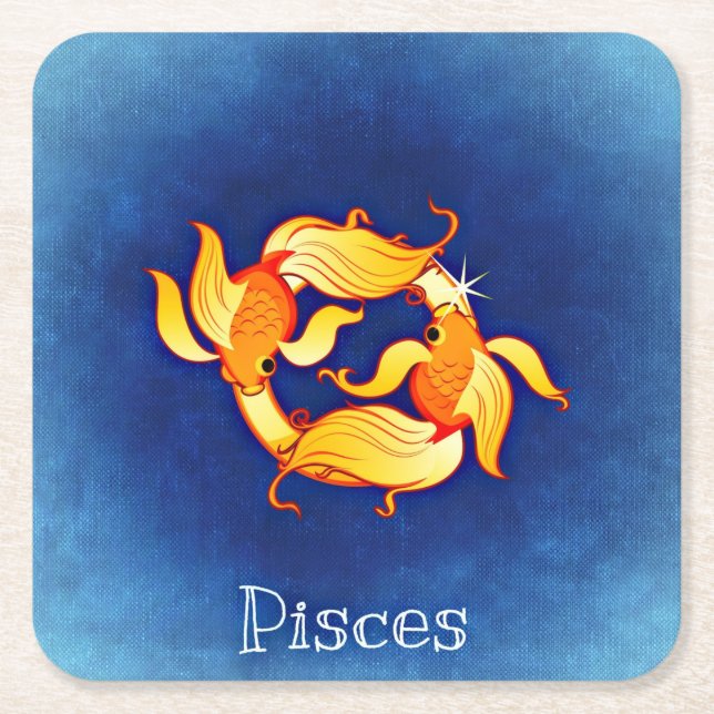Posavasos Cuadrado De Papel jaulas de pisces zodiac (Anverso)