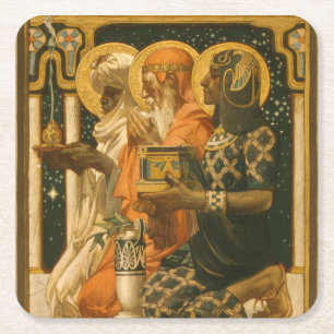 Posavasos Cuadrado De Papel JC Leyendecker Tres Reyes Magos Navidad Vintage