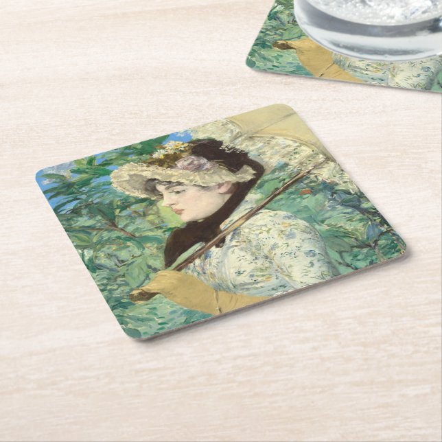 Posavasos Cuadrado De Papel Jeanne (primavera) Edouard Manet (En perspectiva)