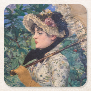 Posavasos Cuadrado De Papel Jeanne (Primavera)  Por Édouard Manet