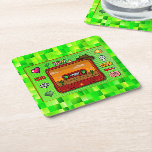 Posavasos Cuadrado De Papel Jeans games pixel art.