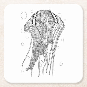 Posavasos Cuadrado De Papel Jellyfish Adulto Coloring Paper Coaster
