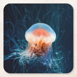 Posavasos Cuadrado De Papel Jellyfish Subacuático - Brillo oscuro