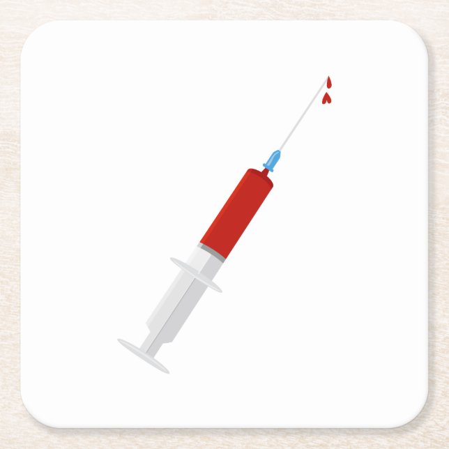 Posavasos Cuadrado De Papel Jeringa Sangrienta (Anverso)