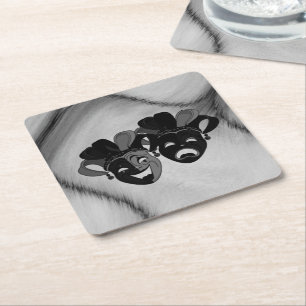 Posavasos Cuadrado De Papel Jester de teatro de comedia y tragedia enmascara p