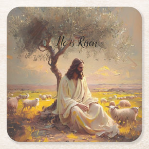 Posavasos Cuadrado De Papel Jesucristo Religioso Pascua Católico