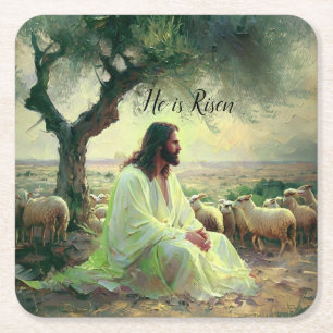 Posavasos Cuadrado De Papel Jesucristo Religioso Pascua Católico 