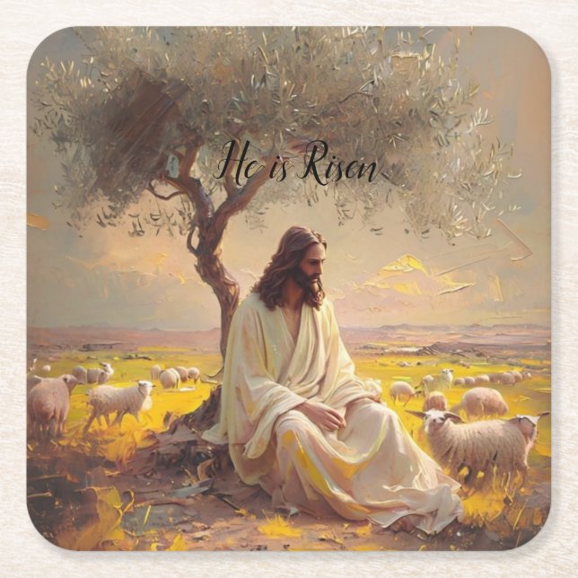 Posavasos Cuadrado De Papel Jesus Christ Religious Easter Catholic  (Anverso)