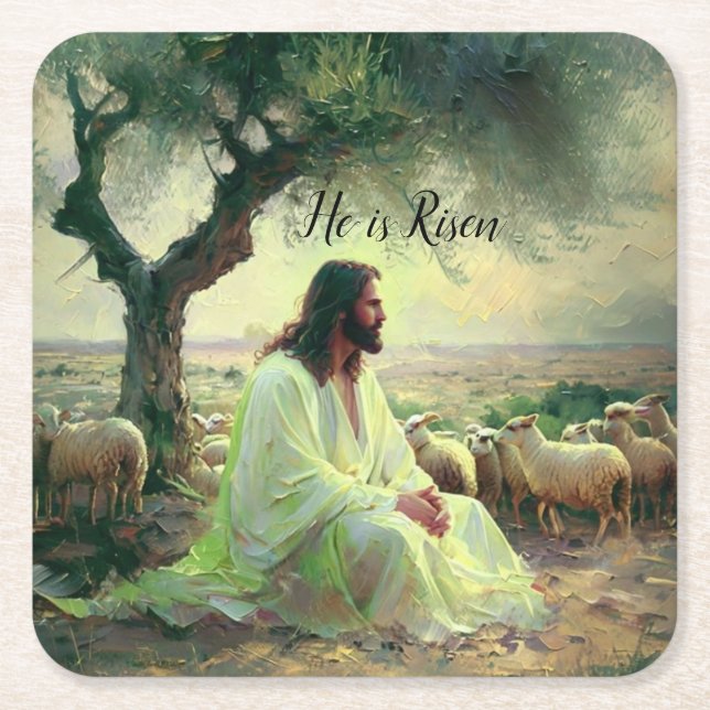 Posavasos Cuadrado De Papel Jesus Christ Religious Easter Catholic  (Anverso)