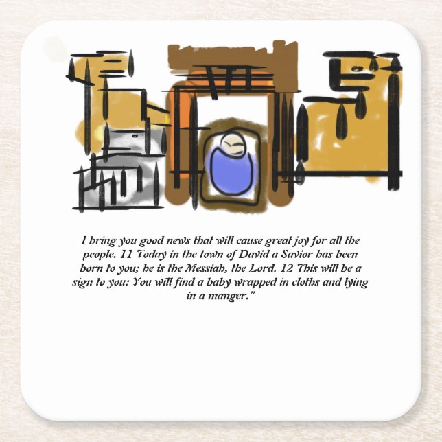 Posavasos Cuadrado De Papel Jesús nació (Anverso)