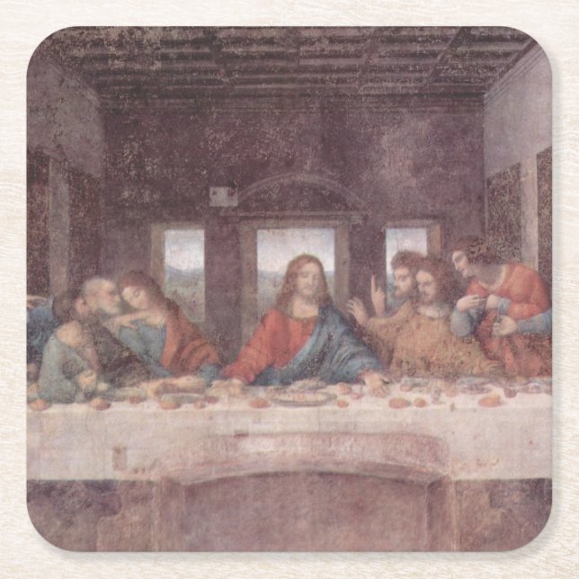 Posavasos Cuadrado De Papel Jesús "Yeshua" La última cena, Leonardo da Vinci (Anverso)