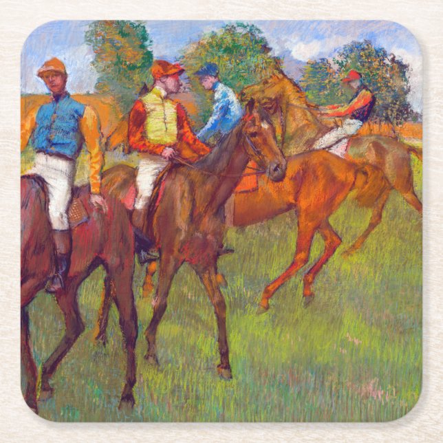 Posavasos Cuadrado De Papel Jinetes y caballos de raza, Edgar Degas (Anverso)