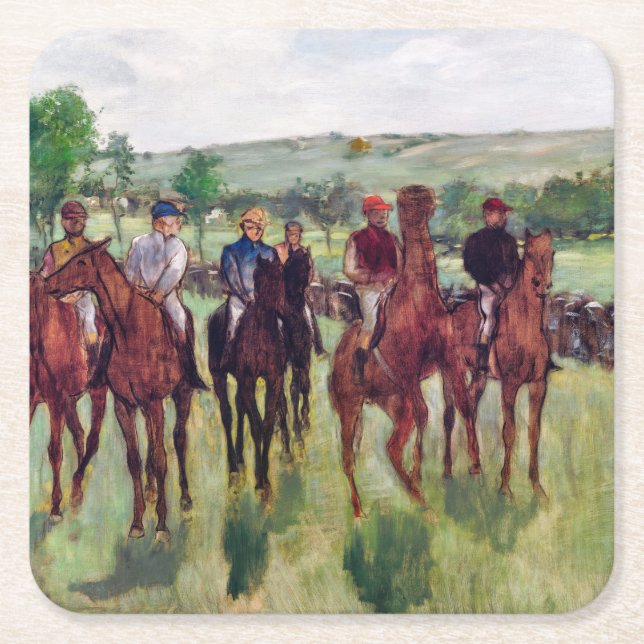 Posavasos Cuadrado De Papel Jinetes y caballos de raza, Edgar Degas (Anverso)