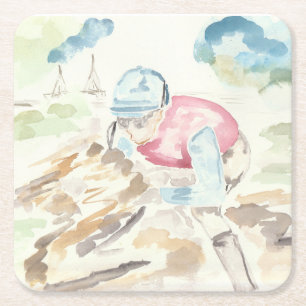 Posavasos Cuadrado De Papel Jockey sobre caballo