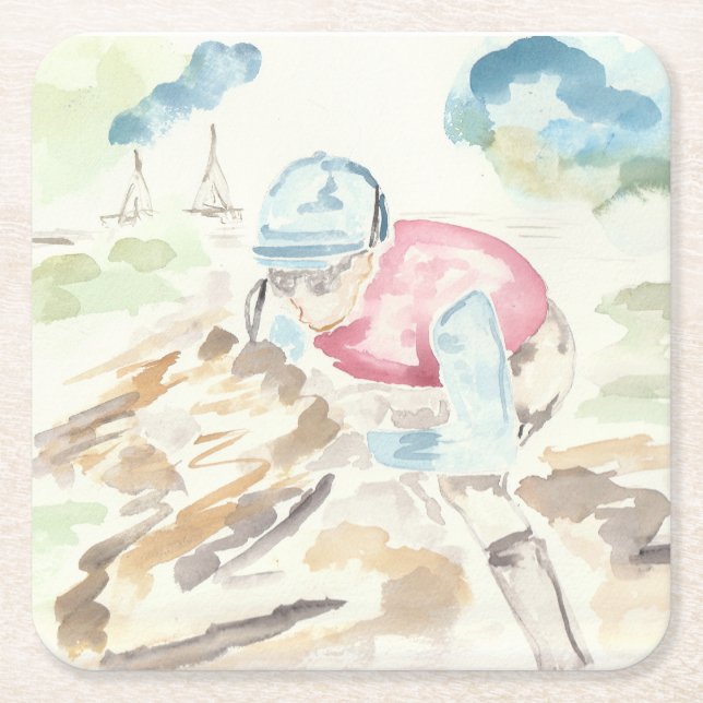 Posavasos Cuadrado De Papel Jockey sobre caballo (Anverso)